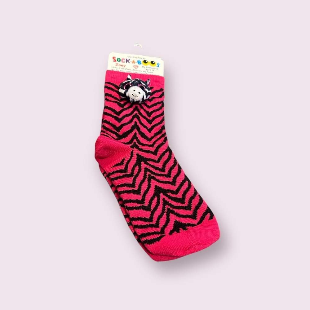 Ty Sock-A-Boos Kids Pink and Black Zebra Print Socks Zoey